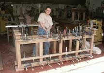 Hand Made Custom Solid Walnut New Wave Gothic Server by Artisans of the Valley - In Progress - Framework in Clamps shown with Theresa Tonte