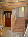 Custom Gothic Stair Post - Installed Unfinished Basement Staircase