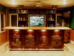 Custom Hand Carved Walnut Bar with Wildlife Carvings