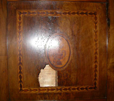 Circa 1780 Italian Chest - Damaged Side Panel Beetle Damage Closeup