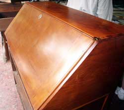 Circa 1820 Solid Cherry Secretary Before Restoration in state with previous poor choice of colored lacquer finish