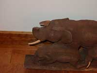 Restoration - A line of Hand Carved Teak Elephants - After Restoration Closeup 2