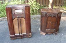 Antique Radio Cabinet Before Restoration - Two Cabinet View