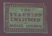 1849 Jaques Staunton Tournament Chess Set - Box Label Closeup