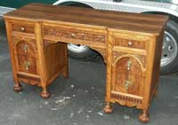 Golden Oak - Carved Lady's Desk After Restoration Front Angle