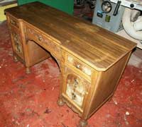 Golden Oak - Carved Lady's Desk Before Restoration Front Angle View