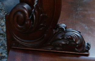 Circa 1904 Mahogany Bedroom Set Restoration Carving Detail Scrollwork & Acanthus Leaves Closeup Restoration Complete