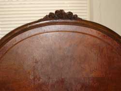 Victorian carved molding burl veneer twin bed before restoration