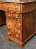 Edwardian Burl Walnut Desk Restoration Complete Right Pedestal