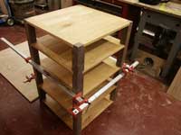 Sold walnut and cherry Mission style custom designed audio shelf by Artisans of the Valley