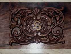 Hand Carved Walnut Music Box with Swiss Movement - Carving close-up