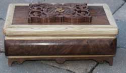 Hand Carved Walnut Music Box with Swiss Movement - Front View