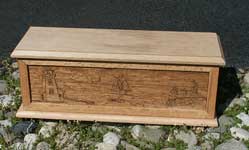 Hand carved solid oak jewelry box - Beach Scene side with lid and base