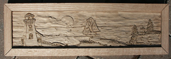 Hand Carved Custom Oak Jewelry Box In progress - Carved and Detail Burned Beach Scene in Frame