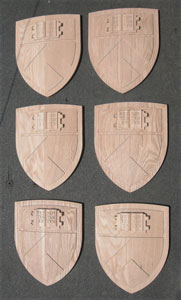 Precision CNC Carved Hand Touched Oak 3D Architectureal Shields Group of Six