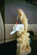 Artisans of the Valley feature Chainsaw Carving by Bob Eigenrauch - Unfinished Dolphin Mailbox Side View