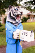 Artisans of the Valley feature Chainsaw Carving by Bob Eigenrauch - Tiger in Bathrobe Mailbox