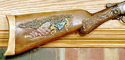 Custom Walnut Shotgun Stock - Hand Carving of Eagle and Flag