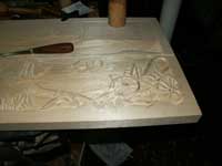 Hand Carved Wildlife Buffalo Scene Panel In Progress