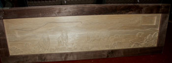 Hand Carved Wildlife Buffalo Scene Panel In Progress With Frame
