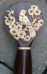 Custom Asian Piercing on Rosewood Walking Staff by Artisans of the Valley - Bird in Flowers