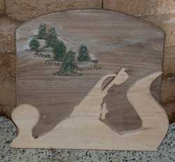 Custom hand carved sign with Rocky Mountain Scene and a Scale Wood Plane - In Progress