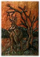 Ted Nugent's Sunrize Safaris Whitetail Deer Relief Carving entitled "Whitetail Sunrize" by Eric M. Saperstein Artisans of the Valley presented December 13th 2006 at the YO Ranch in Mountain Home, TX Deer Closeup