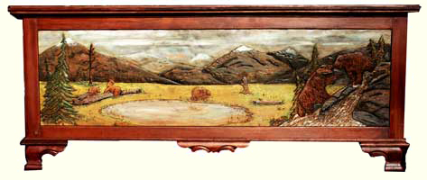 Custom Solid Cherry Safari Chest - Fully Carved with Wildlife Scenes Wide Angle Bear Carving - Complete